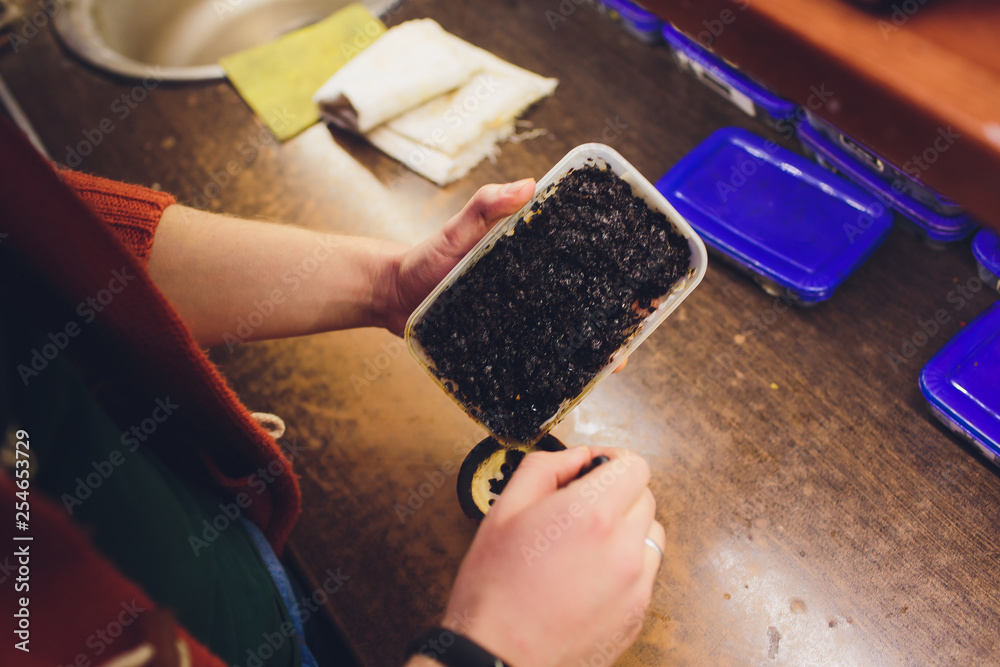 dry fruits for hookah. tobacco for hookah, knife. Stock Photo Adobe Stock