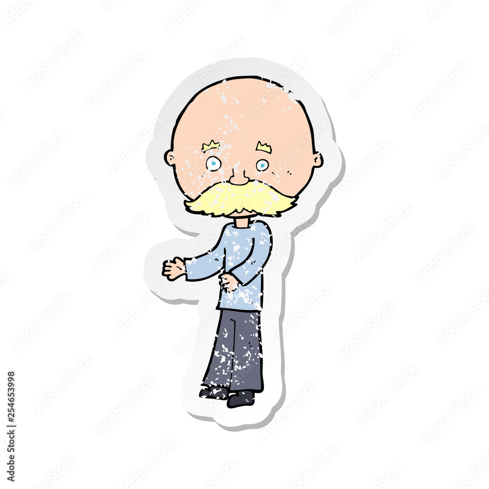 retro distressed sticker of a cartoon man with mustache retro distressed sticker of a cartoon man with mustache