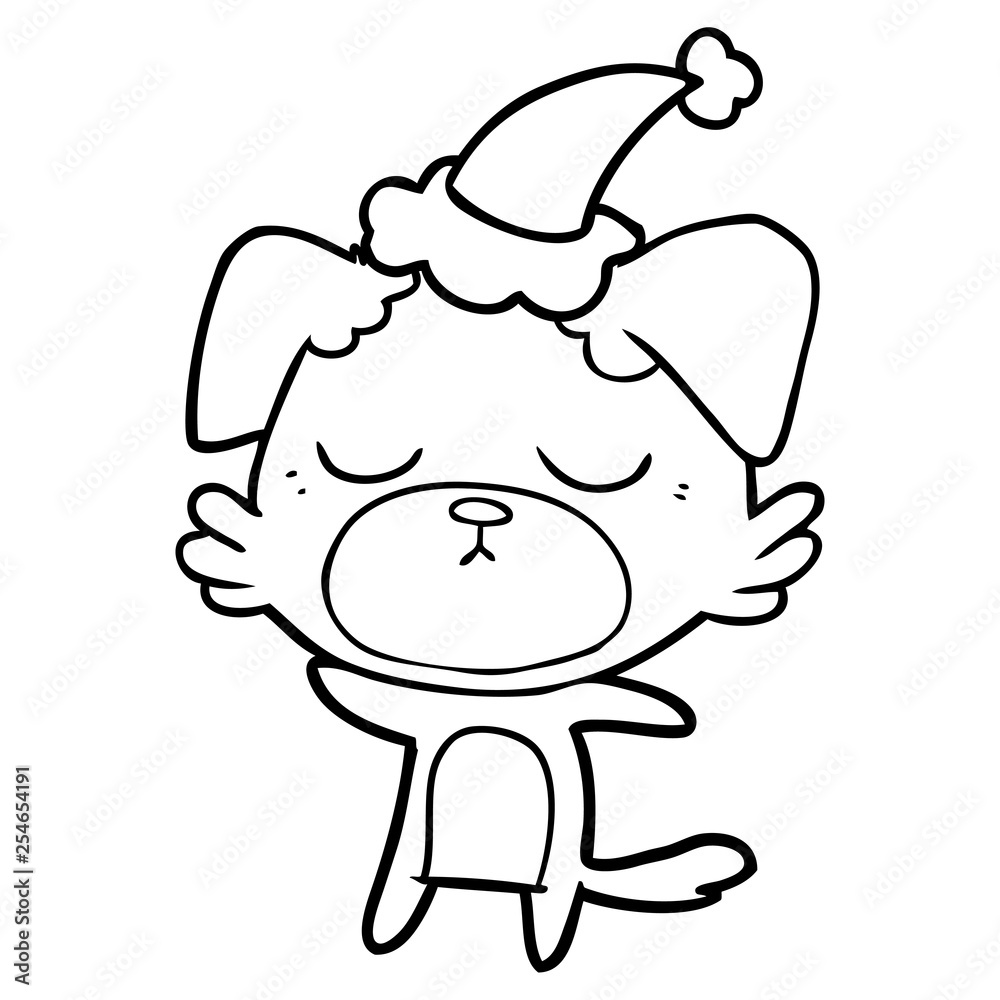 cute line drawing of a dog wearing santa hat cute line drawing of a dog wearing santa hat
