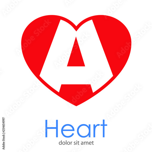 Logotipo letra A en color blanco en corazón color rojo