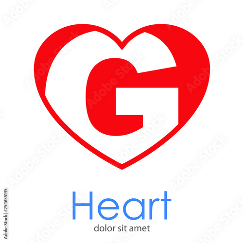 Logotipo letra G en color blanco en corazón color rojo