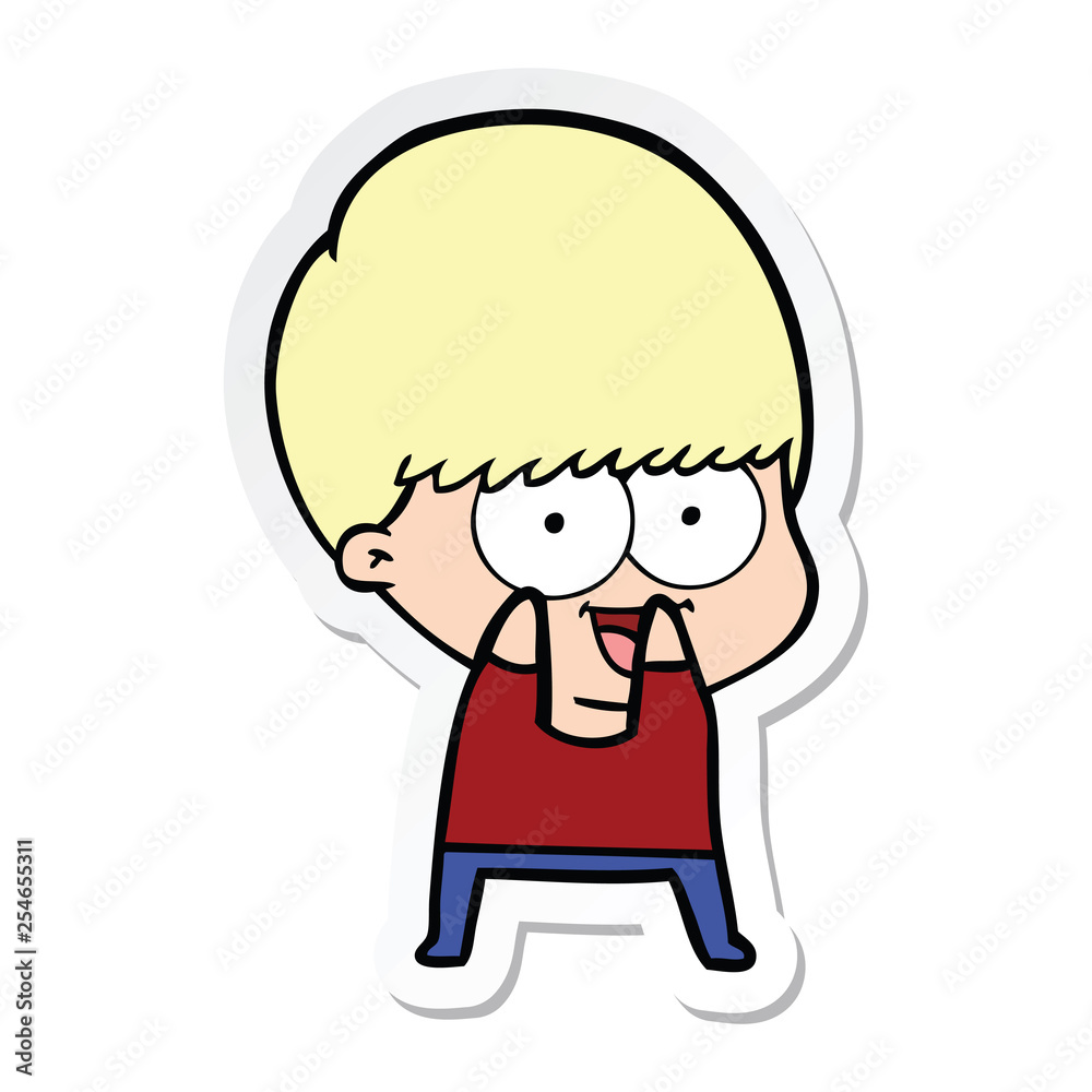 sticker of a happy cartoon boy