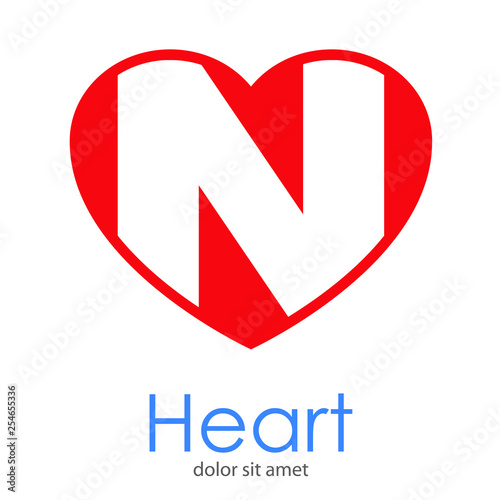 Logotipo letra N en color blanco en corazón color rojo