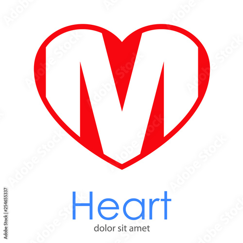 Logotipo letra M en color blanco en corazón color rojo