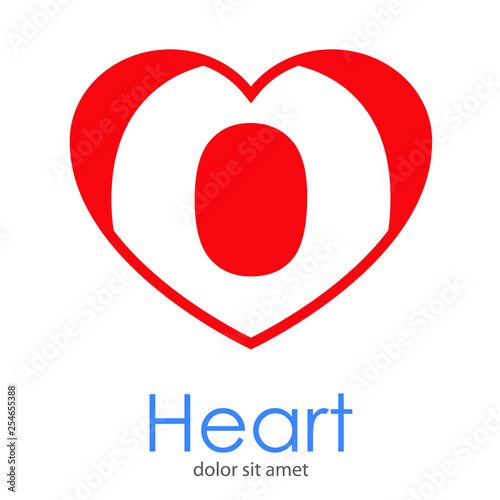 Logotipo letra O en color blanco en corazón color rojo