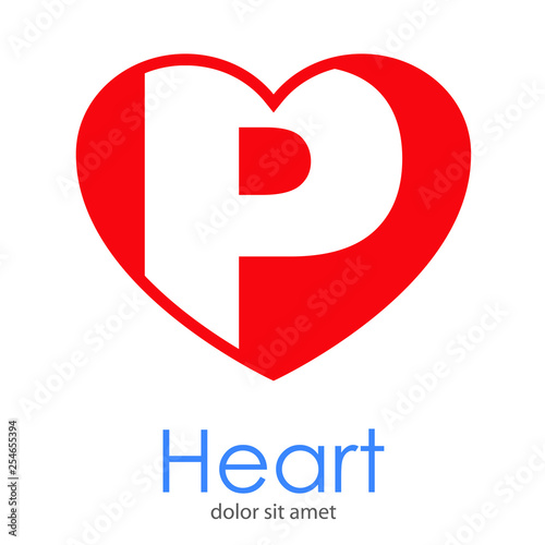 Logotipo letra P en color blanco en corazón color rojo