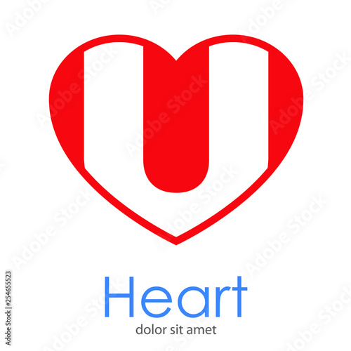 Logotipo letra U en color blanco en corazón color rojo