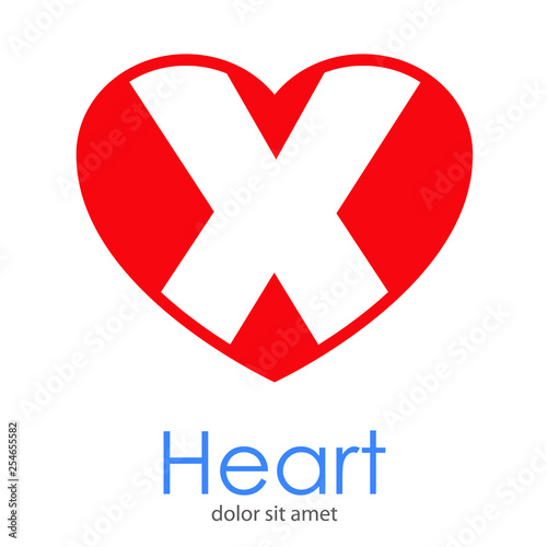 Logotipo letra X en color blanco en corazón color rojo