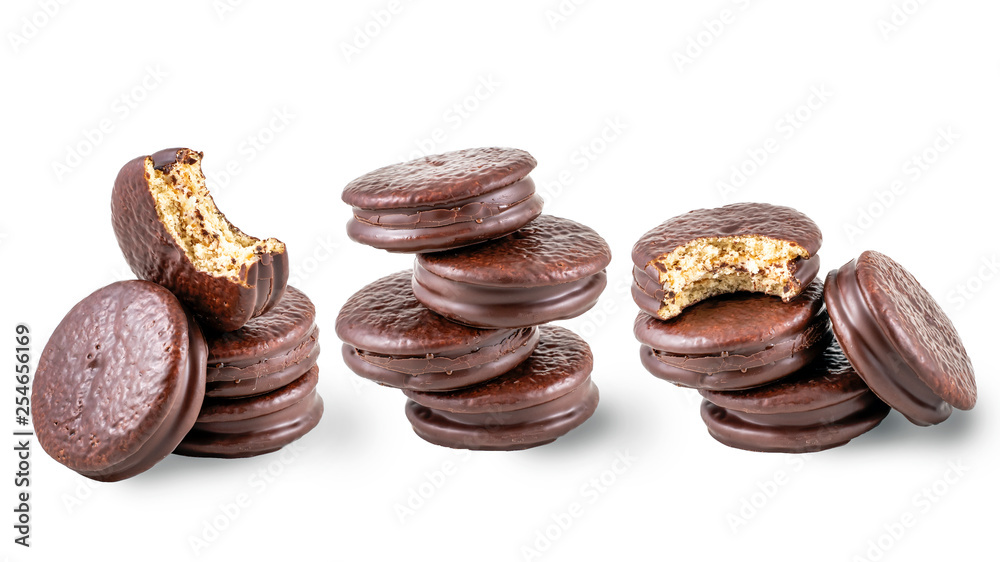 choco pie chocolate coated snacks isolated on white choco pie chocolate coated snacks isolated on white