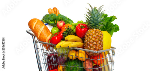 shopping cart with fruits and legumes