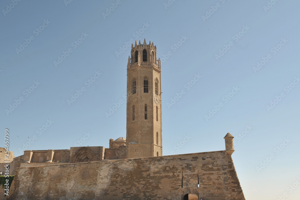 La Seu Vella (The Old Cathedral) of Lleida (Lerida) city in Catalonia, Spain, front angle