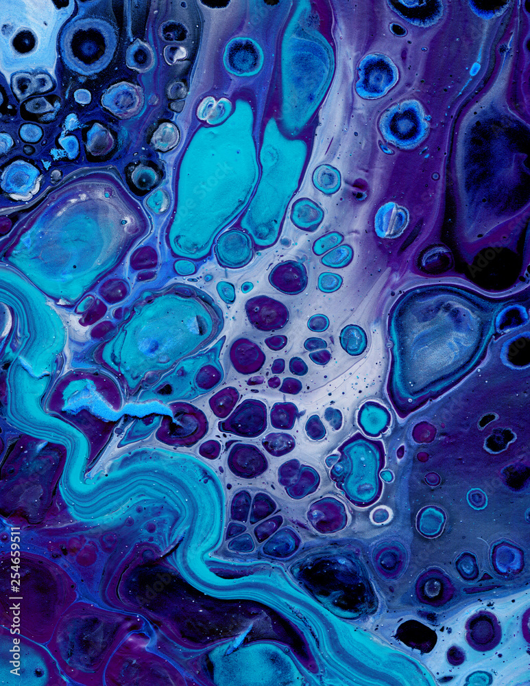 Very beautiful texture background. Marine paint flows in purple with the  addition of black and white paint. Style includes curls of marble or agate  with bubbles and cells. Natural style Stock Illustration |