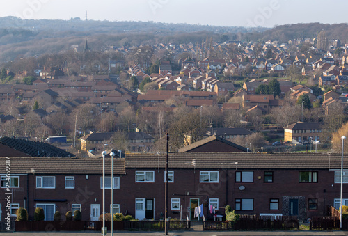 Typical housing estate in UK with blue sky