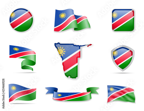 Namibia flags collection. Vector illustration set flags and outline of the country. Free Download Namibia flags collection. Vector illustration set flags and outline of the country. - GFXLoad