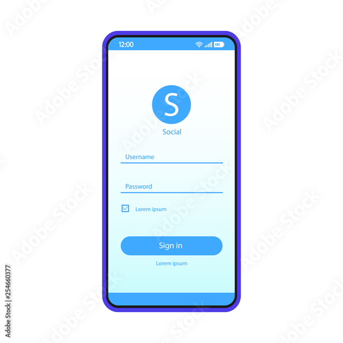 Social media sign in smartphone page vector template
