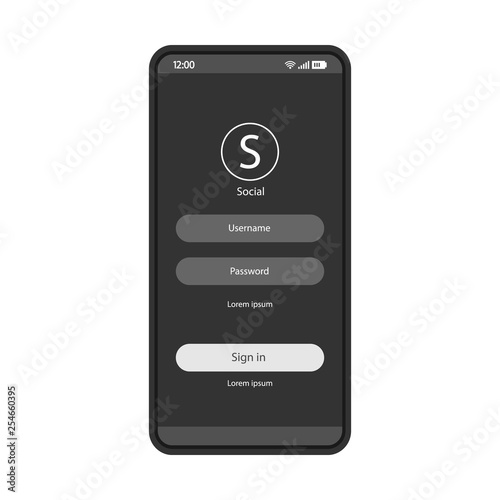 Social media sign in smartphone page vector template