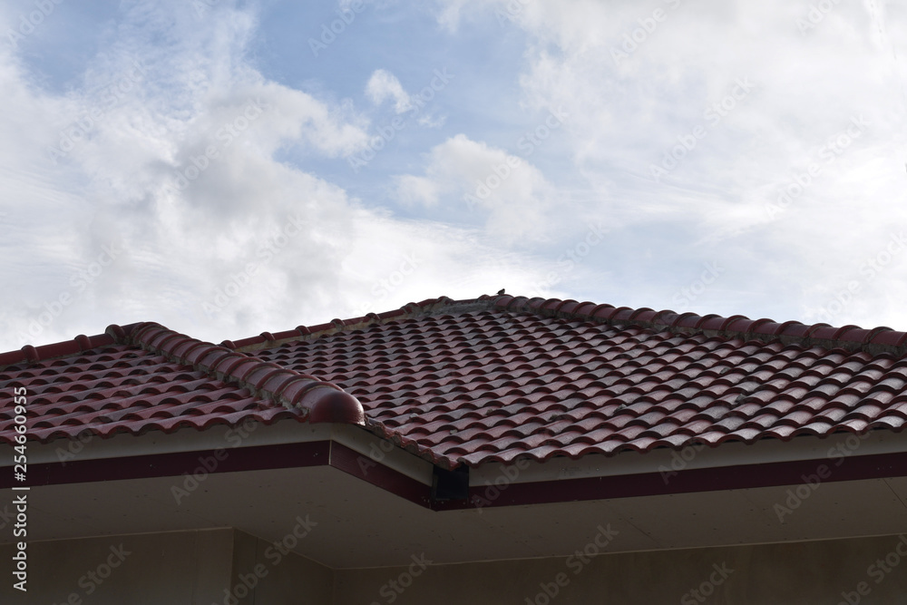 red roof and blue sky