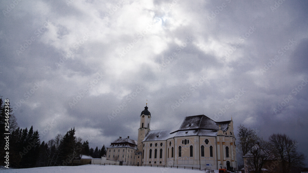 wieskirche in winter and cloud landscape