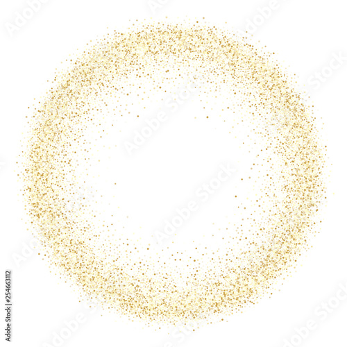 Gold sparkles glitter dust metallic confetti vector frame border background.