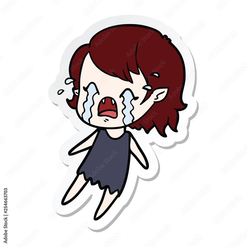 sticker of a cartoon crying vampire girl sticker of a cartoon crying vampire girl
