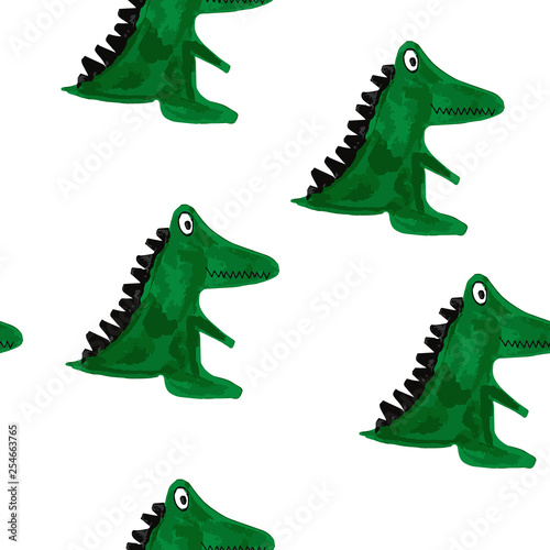 Vector Seamless Pattern with Cartoon  Crocodiles.