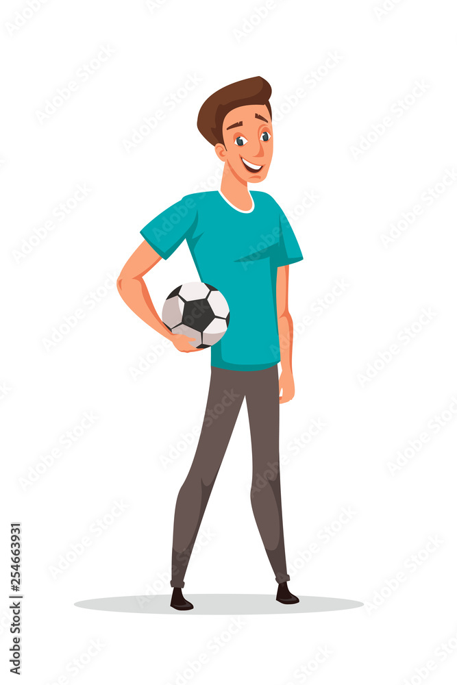 Young guy with football ball vector illustration Young guy with football ball vector illustration