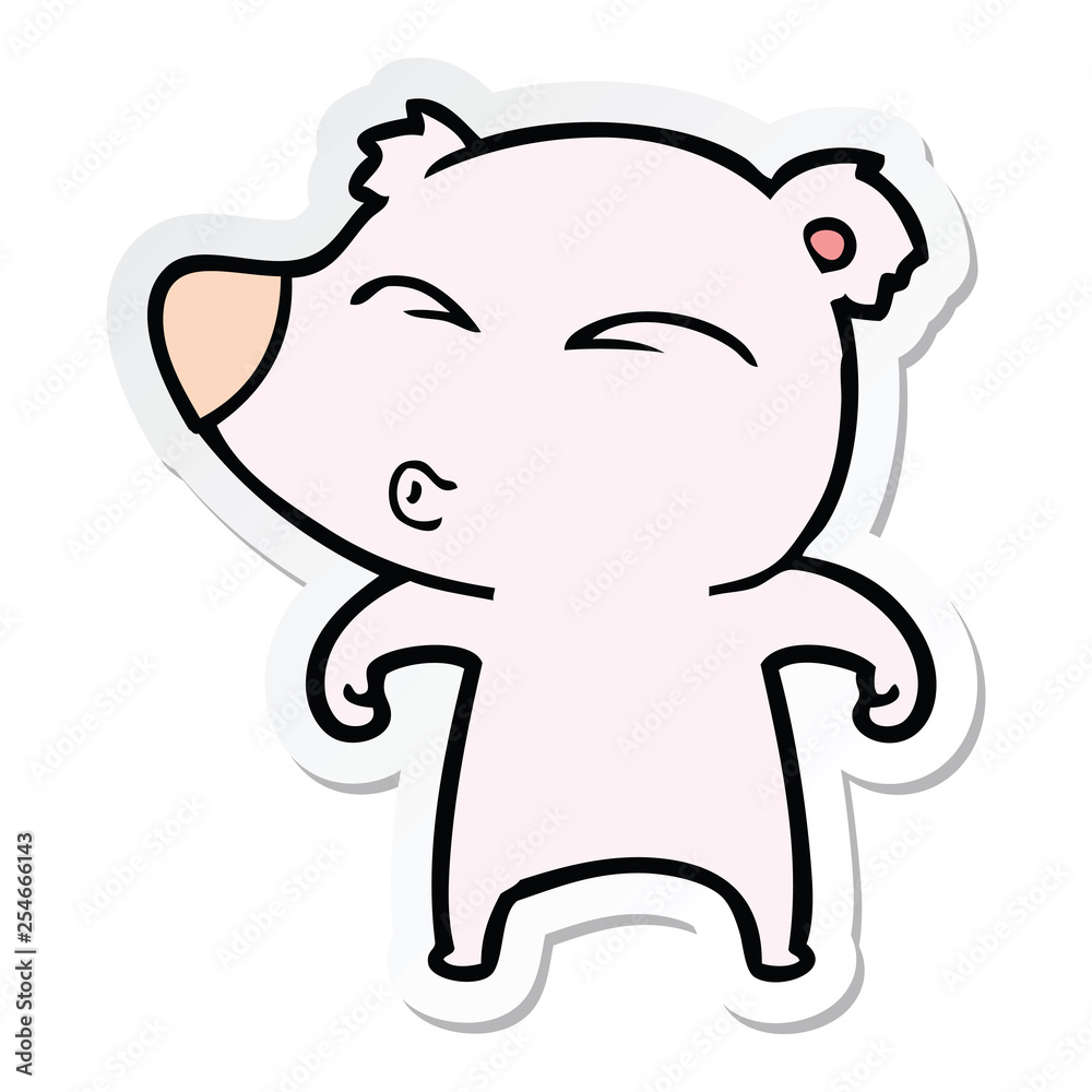 sticker of a cartoon whistling bear sticker of a cartoon whistling bear