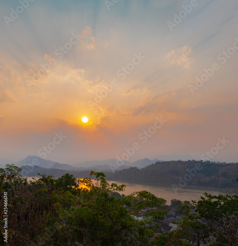 Sunset over the Mekong river, Luang Prabang in Laos