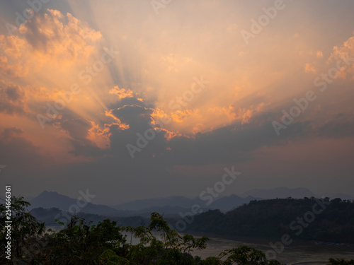 Sunset over the Mekong river, Luang Prabang in Laos