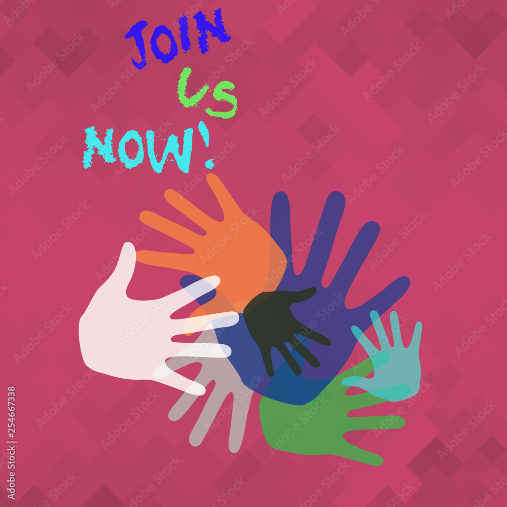 Conceptual hand writing showing Join Us Now. Concept meaning enroll community register website Recruit someone Signup Conceptual hand writing showing Join Us Now. Concept meaning enroll community register website Recruit someone Signup