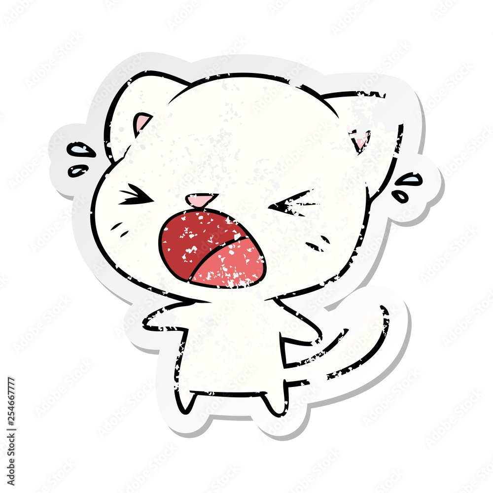 distressed sticker of a cartoon cat crying distressed sticker of a cartoon cat crying