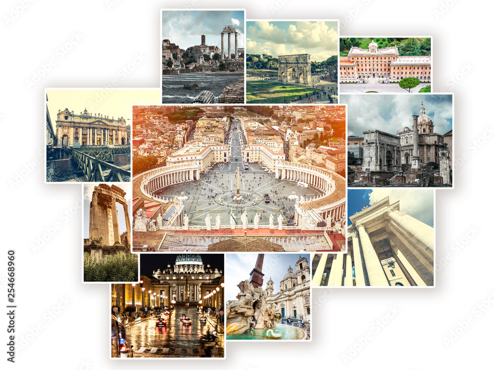 Collage of sights of Rome, Italy