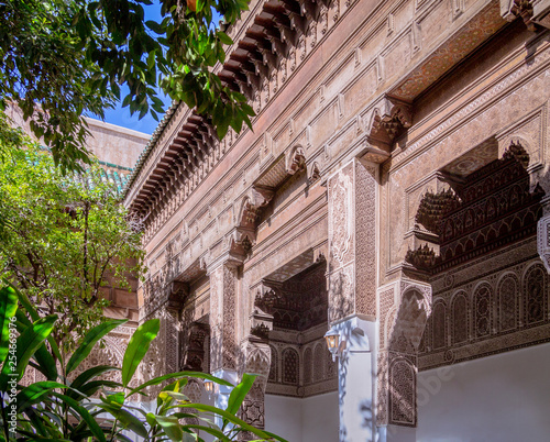 Beautiful complex exquisite carving on the fragments of the pagodas of the Bahia Palace in the south-eastern part of the medina of Marrakesh. Morocco Africa photo