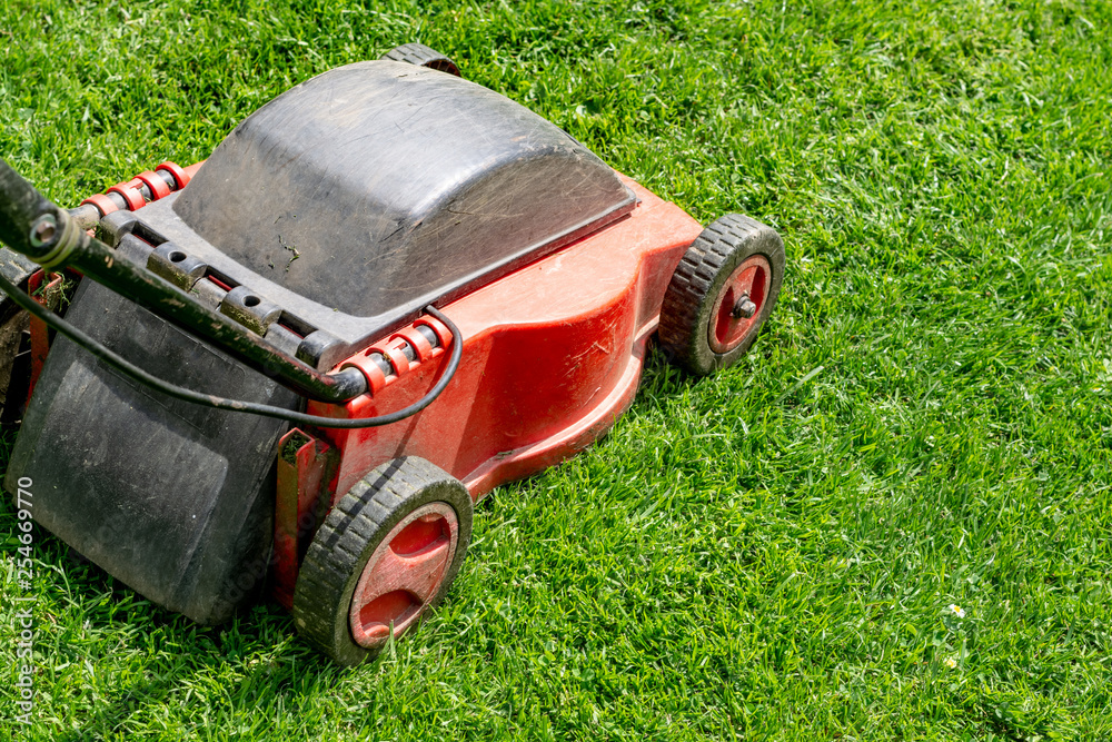 lawnmower in a meadow lawnmower in a meadow