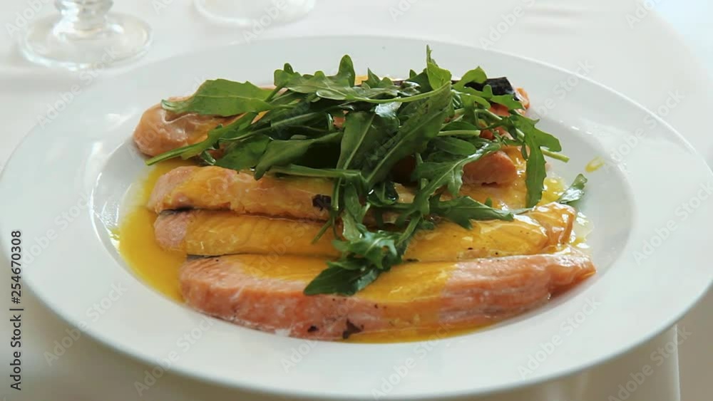 grilled salmon steak with vegetables and sauce grilled salmon steak with vegetables and sauce