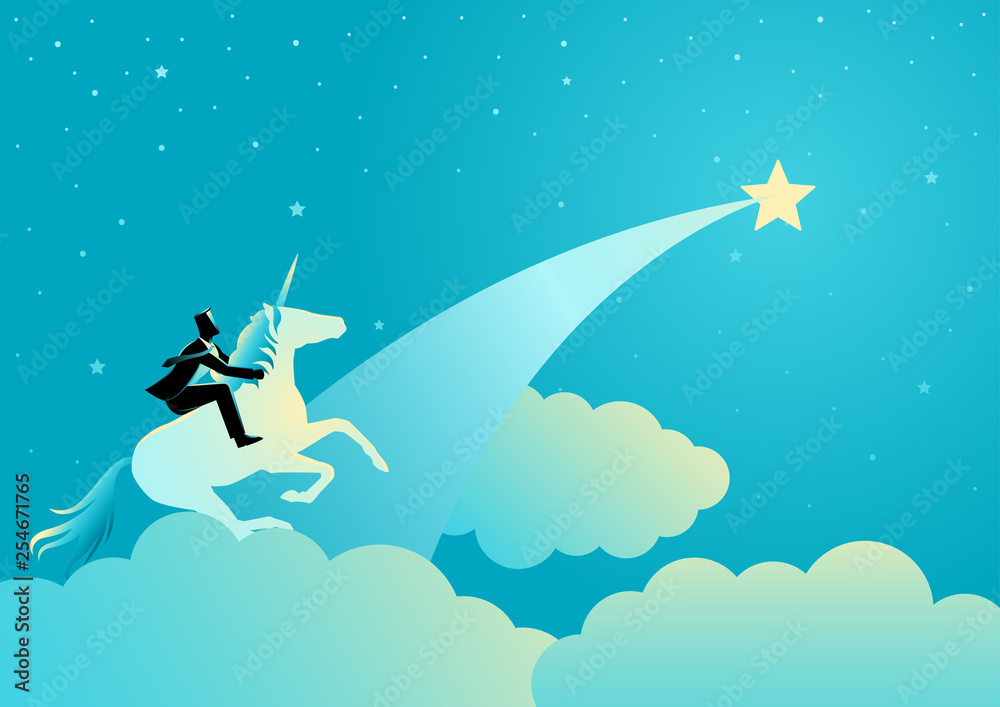Businessman riding a unicorn Businessman riding a unicorn
