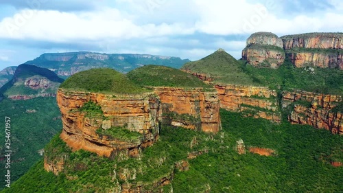 Canyon (Three Rondavels in the Blyde River Canyon) in aerial view, South Africa
