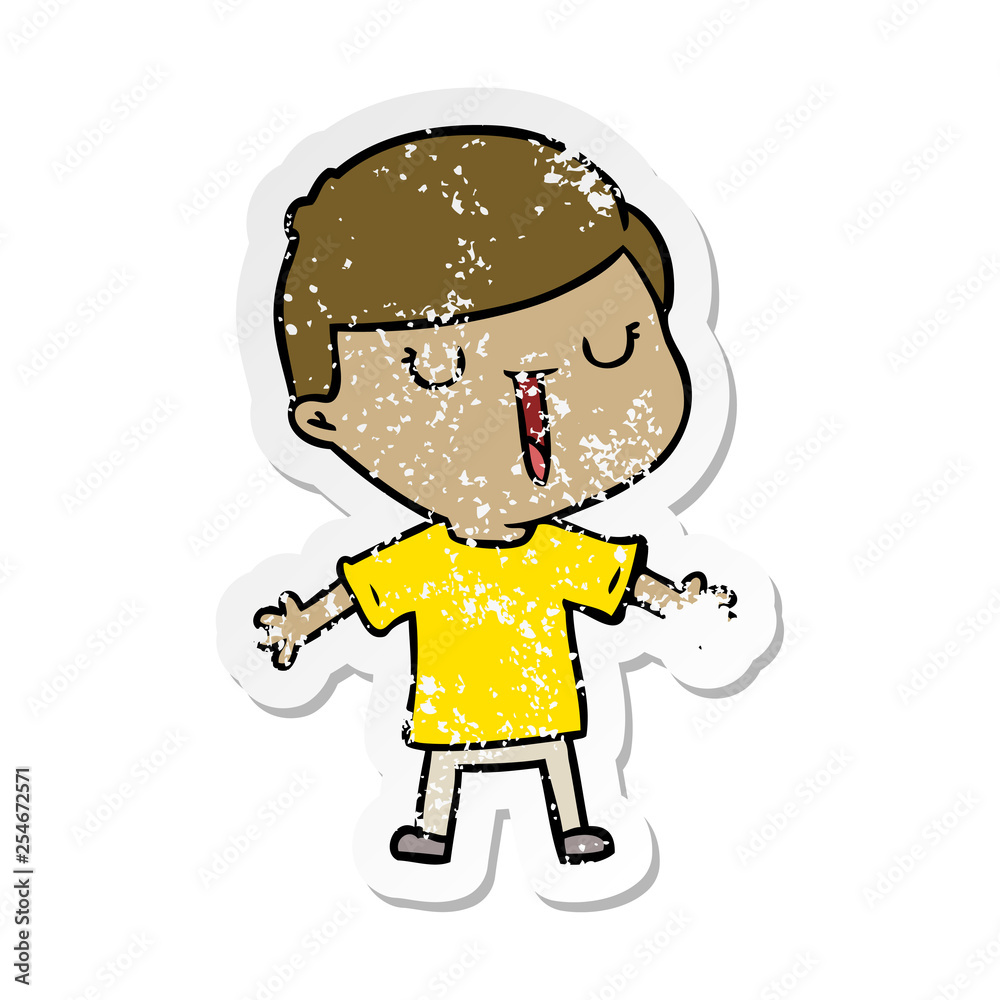 distressed sticker of a cartoon happy boy distressed sticker of a cartoon happy boy