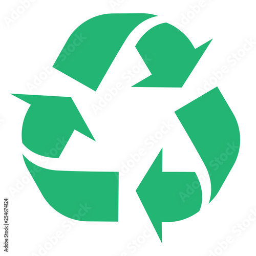 Vector illustration of recycle and zero waste symbol with green arrows in form of triangle isolated on white background. Eco friendly materials and global environmental protection concept.