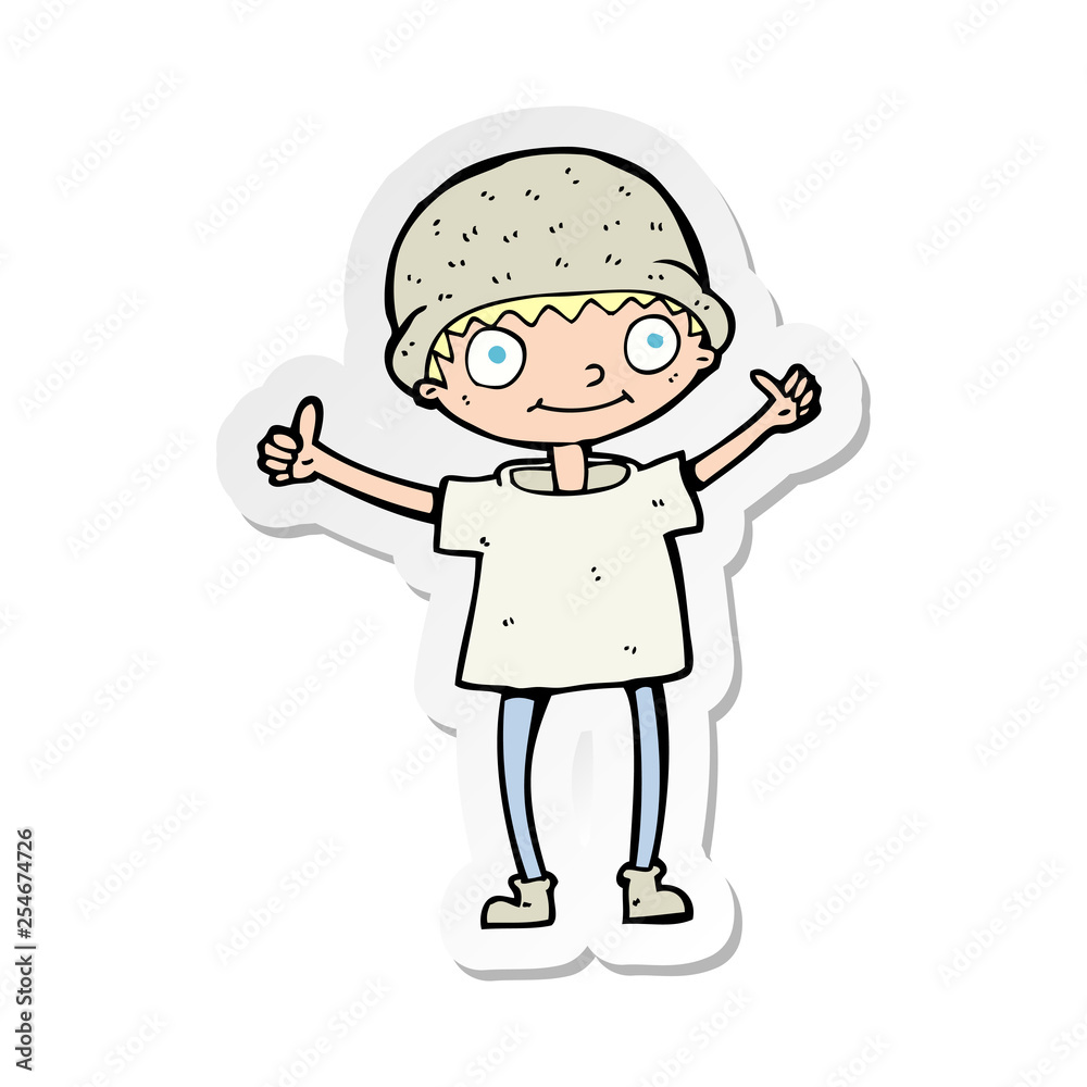sticker of a cartoon boy with positive attitude sticker of a cartoon boy with positive attitude