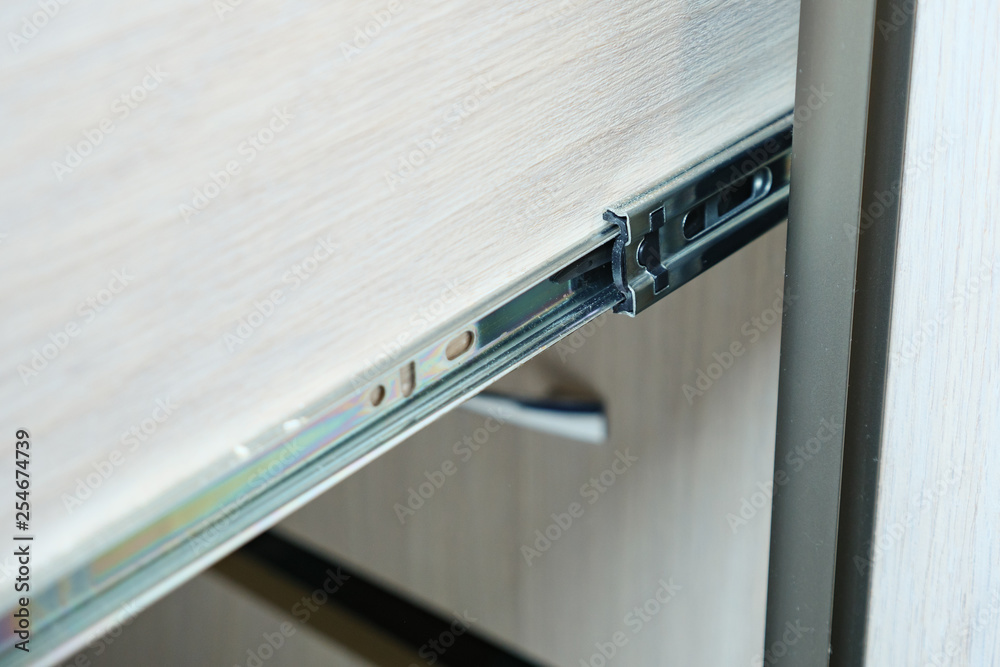 Beautiful metal retractable mechanism for the promotion of shelves, selective focus Beautiful metal retractable mechanism for the promotion of shelves, selective focus