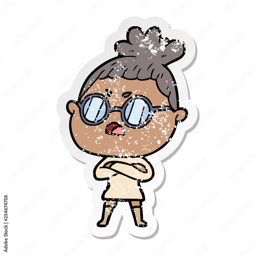 Naklejka premium distressed sticker of a cartoon annoyed woman