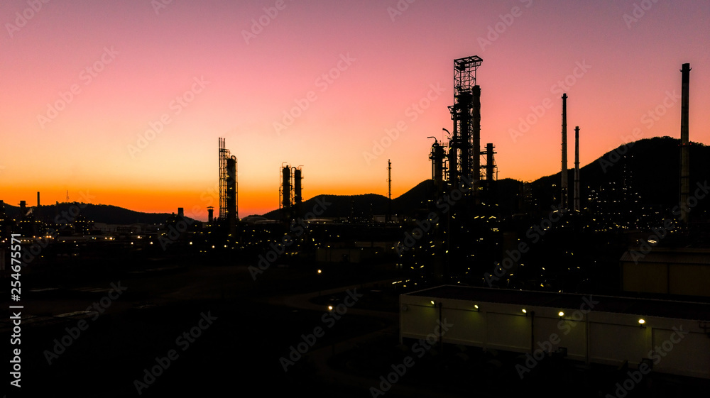 Silhouette of Oil​ refinery​ industry​ and​ petrochemical​.