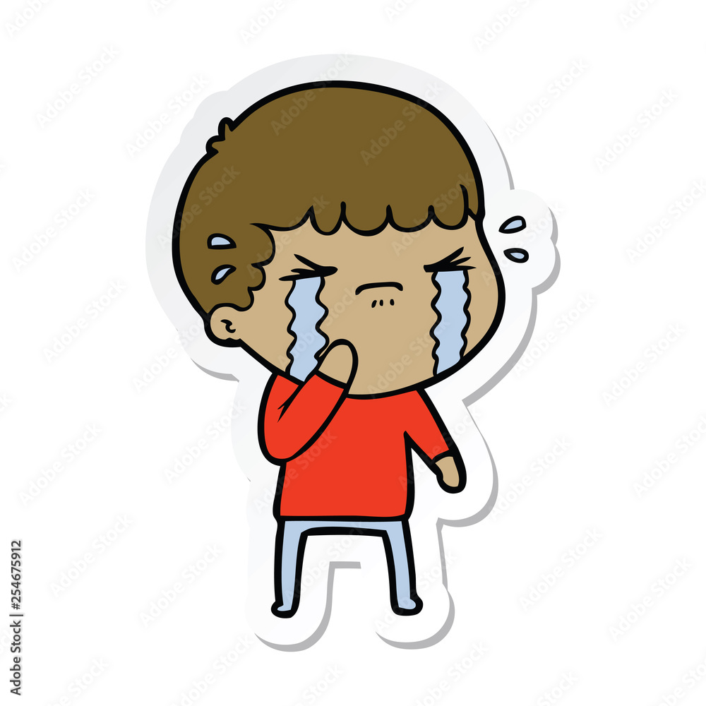 sticker of a cartoon man crying