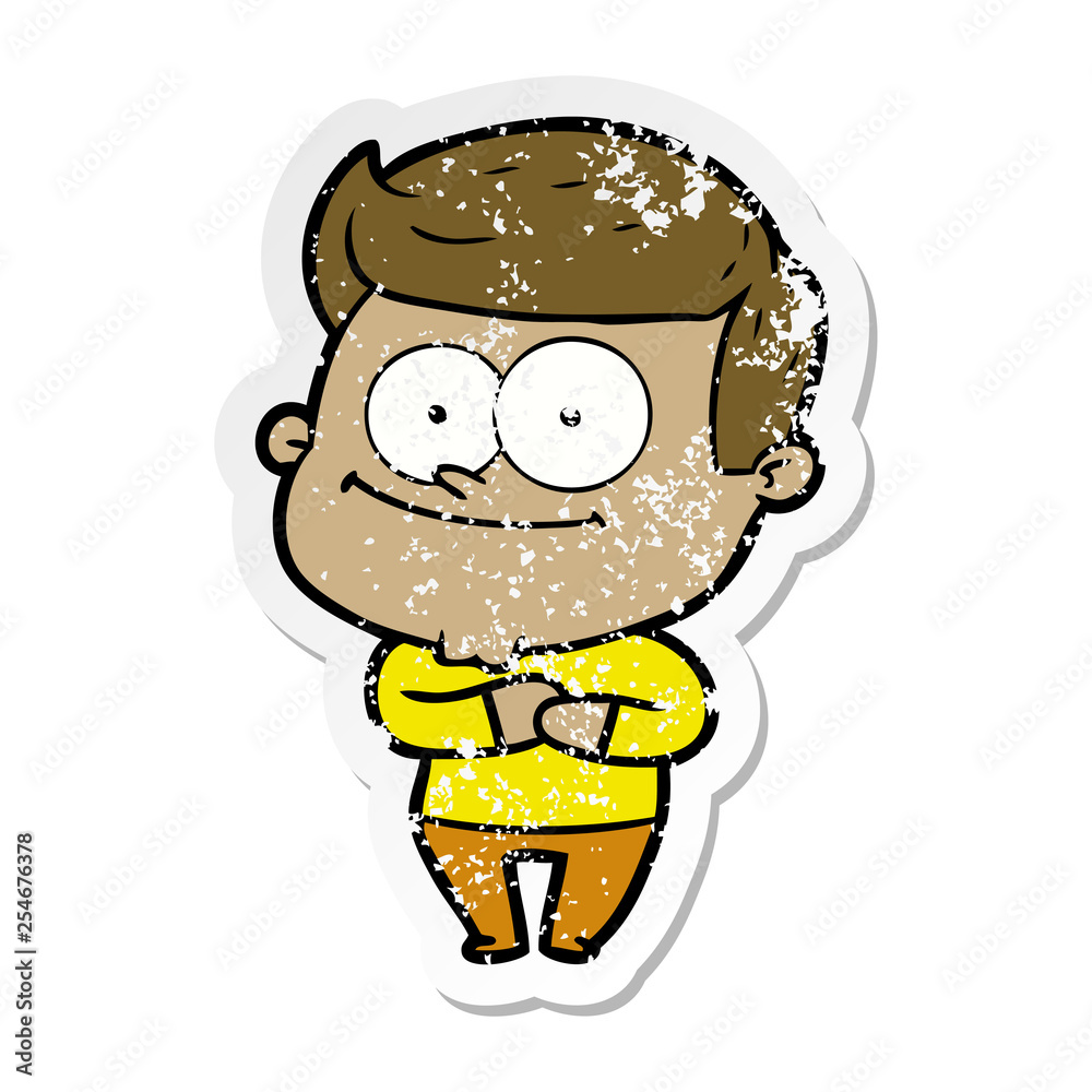 distressed sticker of a cartoon happy man distressed sticker of a cartoon happy man