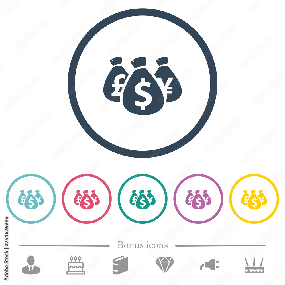 Money bags flat color icons in round outlines Money bags flat color icons in round outlines