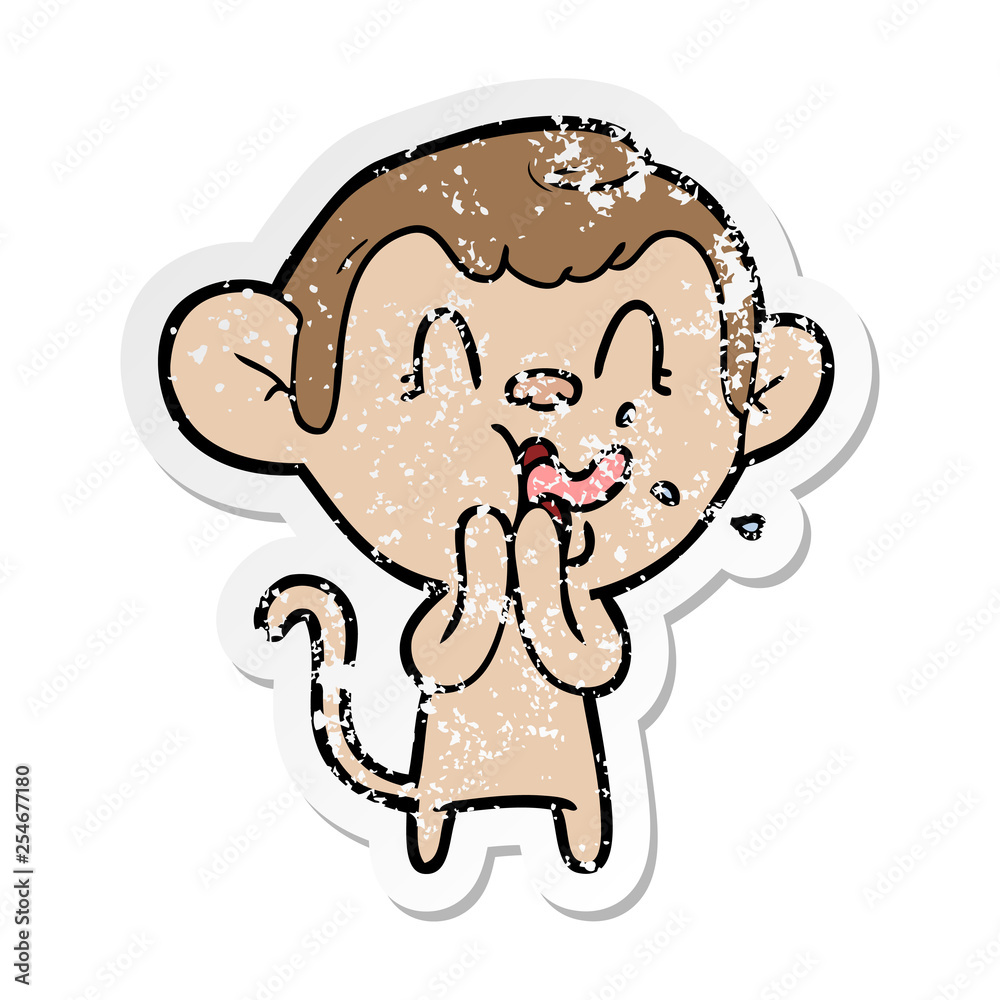 Fototapeta premium distressed sticker of a crazy cartoon monkey