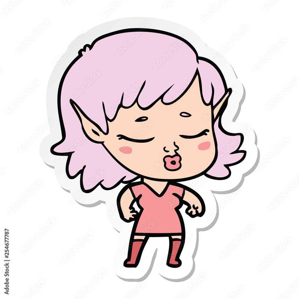 sticker of a pretty cartoon elf girl