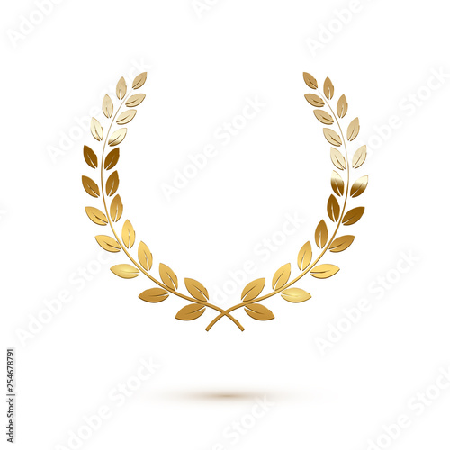 Golden shiny laurel wreath isolated on white background. Vector design element.