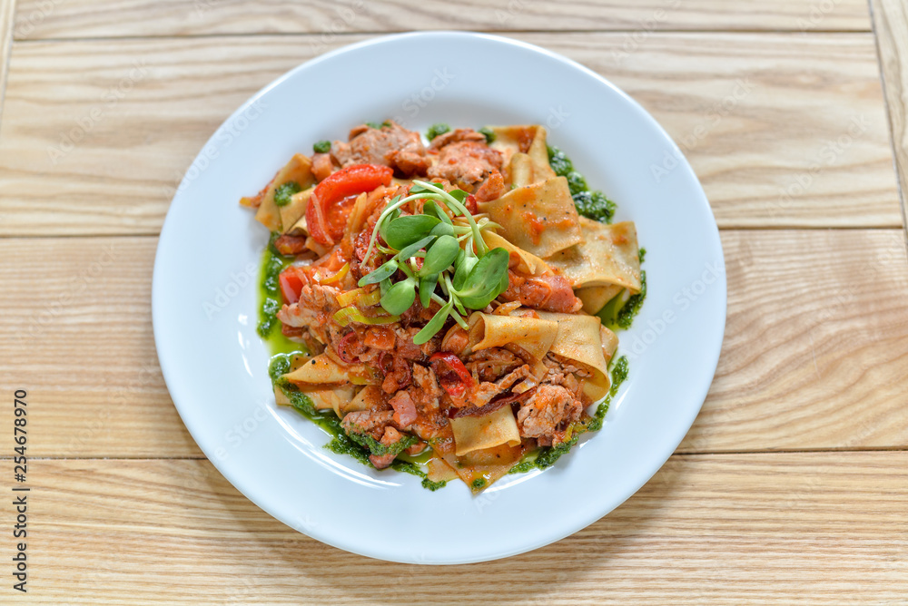 pasta with tomato sauce and basil